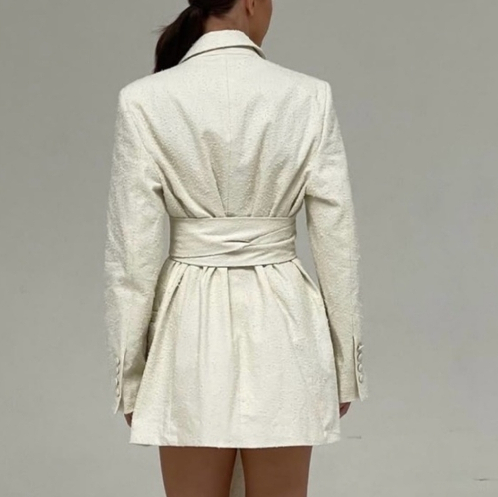 Women's Cream Belted Blazer Coat - Picture 3 of 13